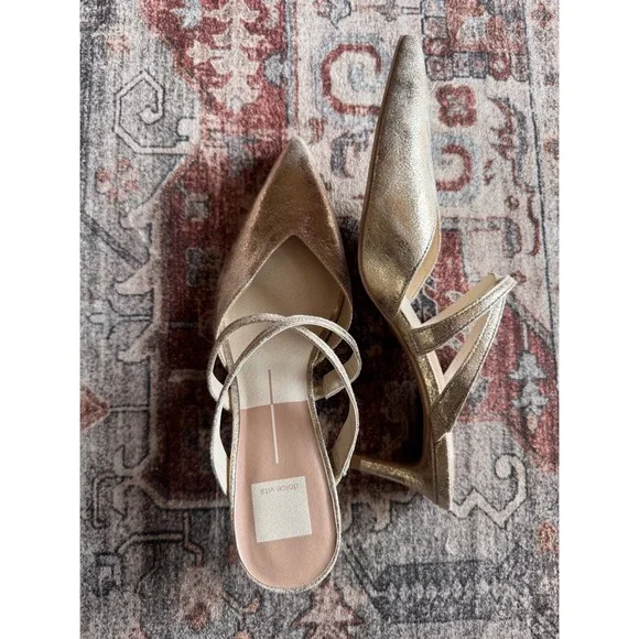 NWOT Dolce Vita Womens Silver Gold Metallic Pointed Toe Mule Heels Slip On  9 - Picture 8 of 12